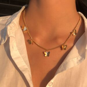 Gold Chain Butterfly Pendant Choker for Women - Image 1